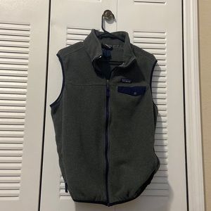 Patagonia Synchilla Snap-T Forge Grey and Blue Fleece Full Zip Vest Size Large
